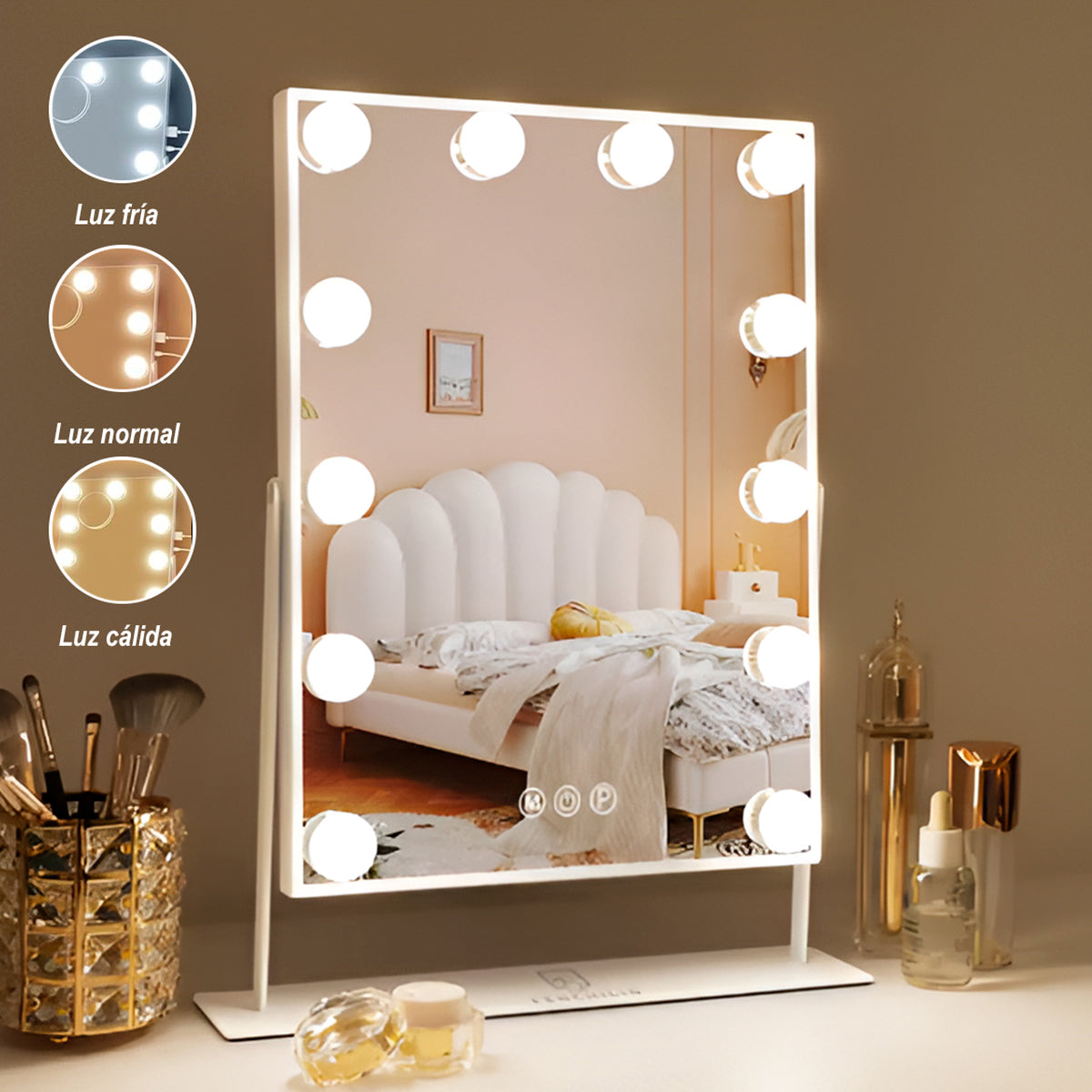 Espejo de maquillaje de tocador Hollywood con luces