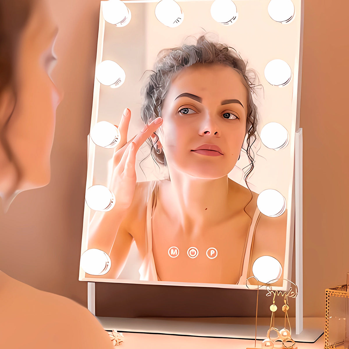 Espejo de maquillaje de tocador Hollywood con luces