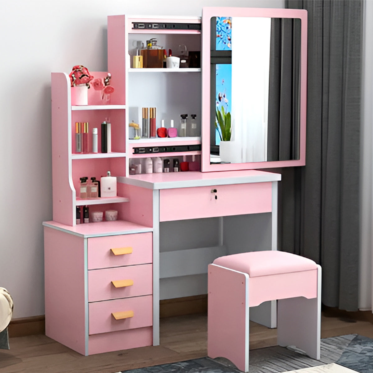 Tocador de maquillaje Deluxe con 4 cajones y sillón
