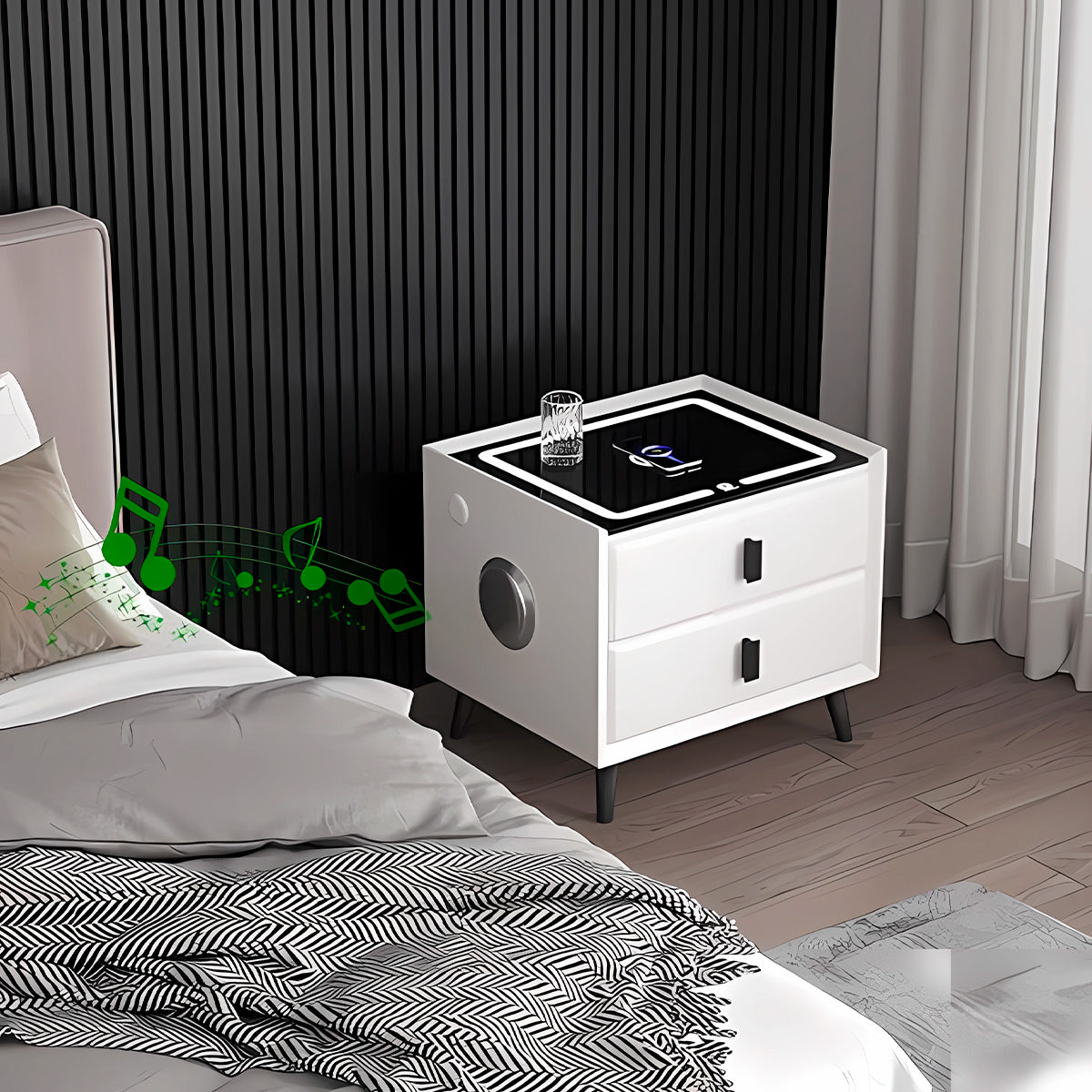 Mesa de Noche Velador Smart Carga Inalámbrica Altavoz