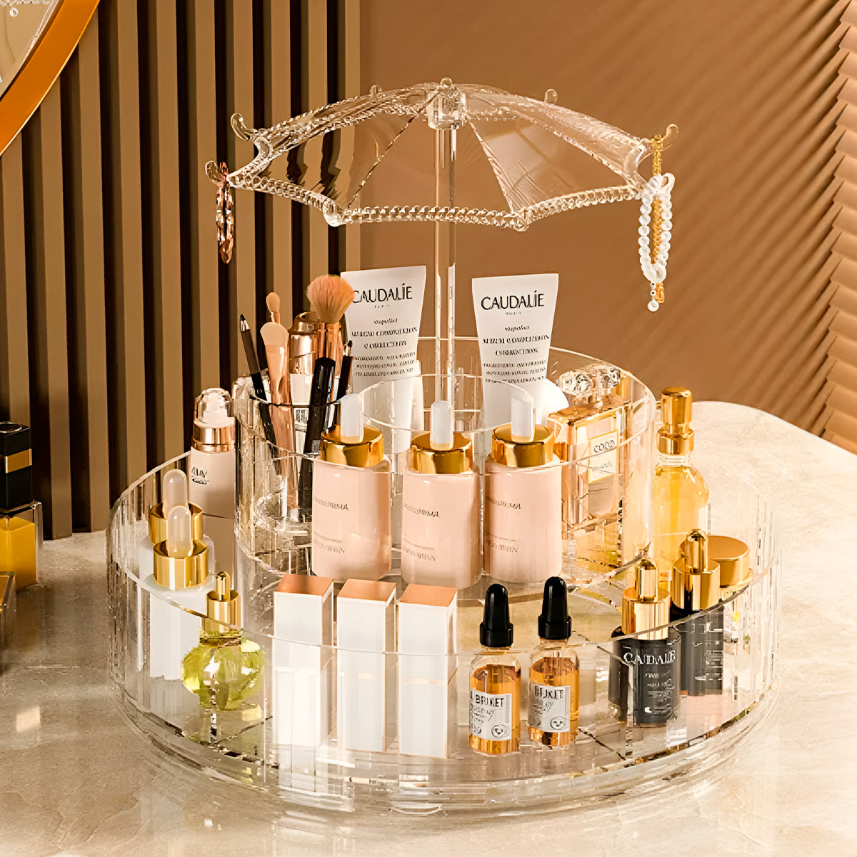 Organizador Acrílico de Maquillaje Cosméticos Giratorio Elegante