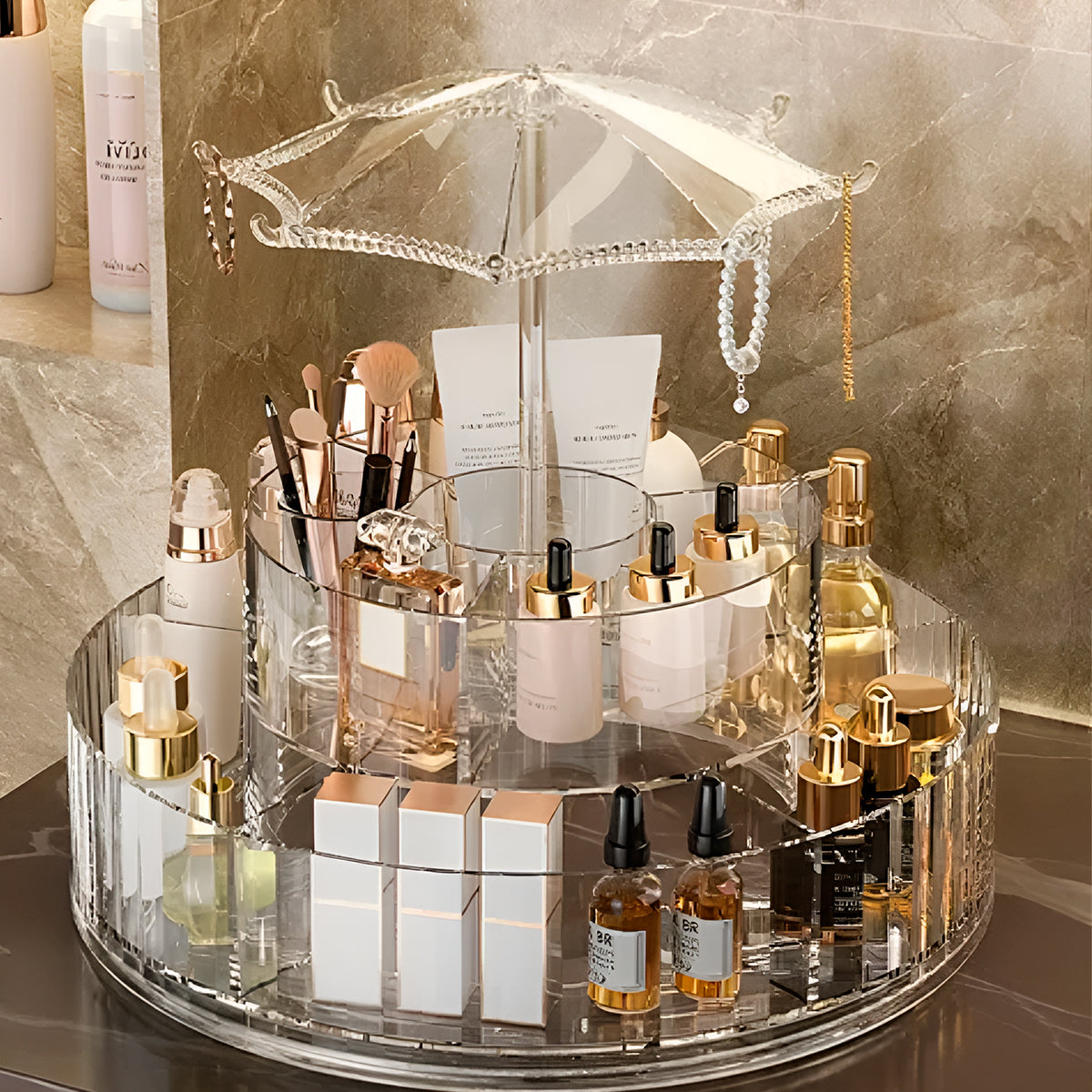 Organizador Acrílico de Maquillaje Cosméticos Giratorio Elegante