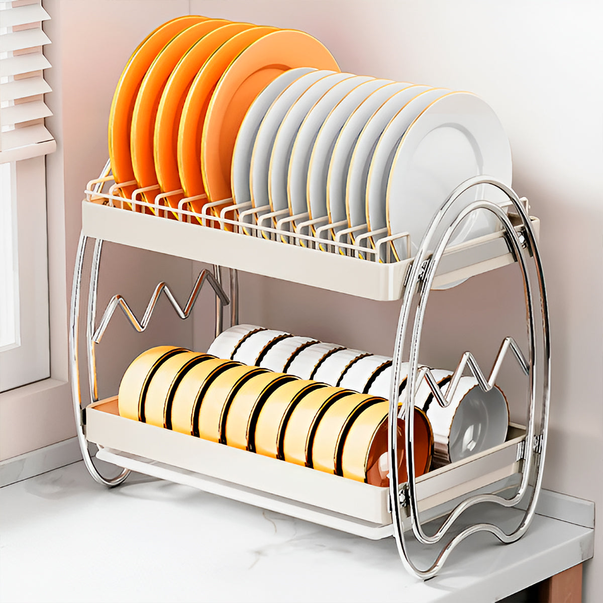 Organizador Escurridor de Platos Vasos Elegante 2 Niveles