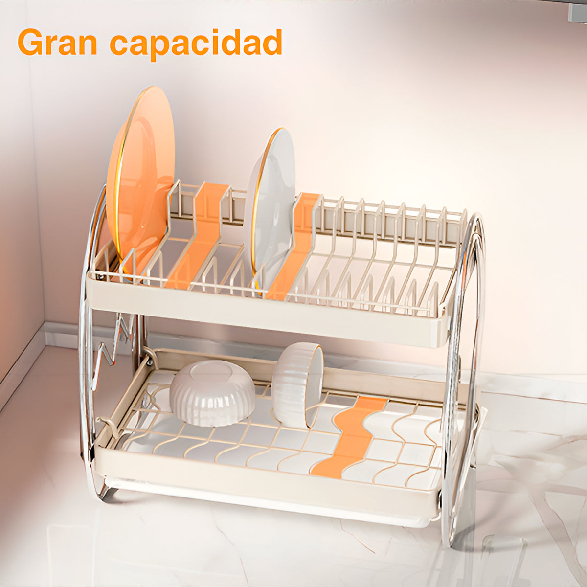 Organizador Escurridor de Platos Vasos Elegante 2 Niveles