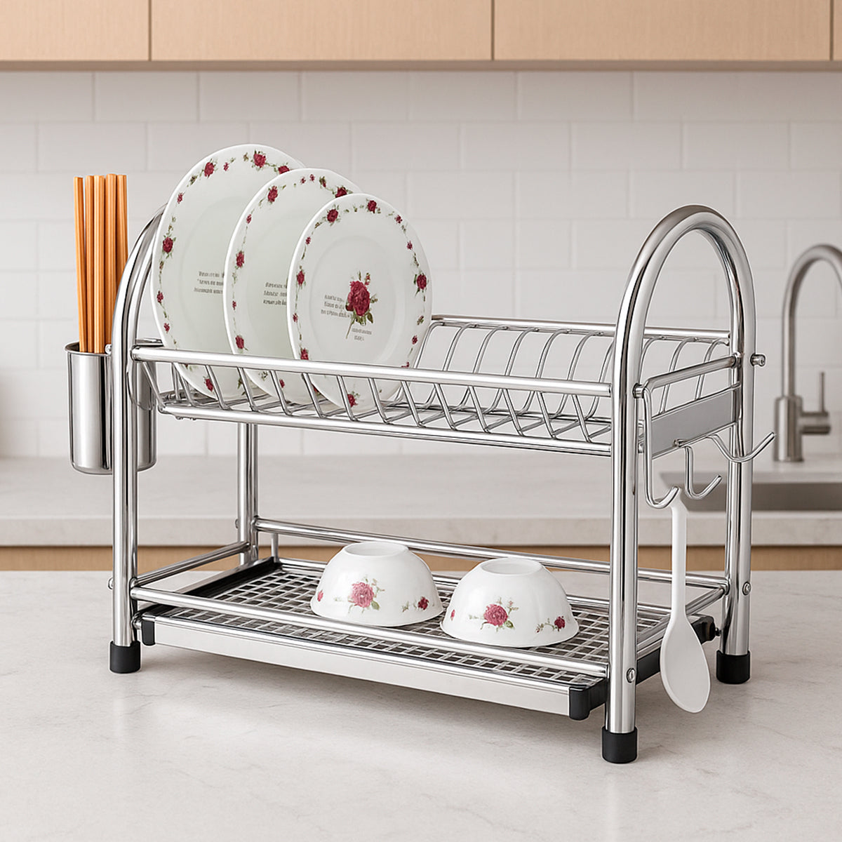 Escurridor De Platos Acero Inoxidable 2 niveles silver