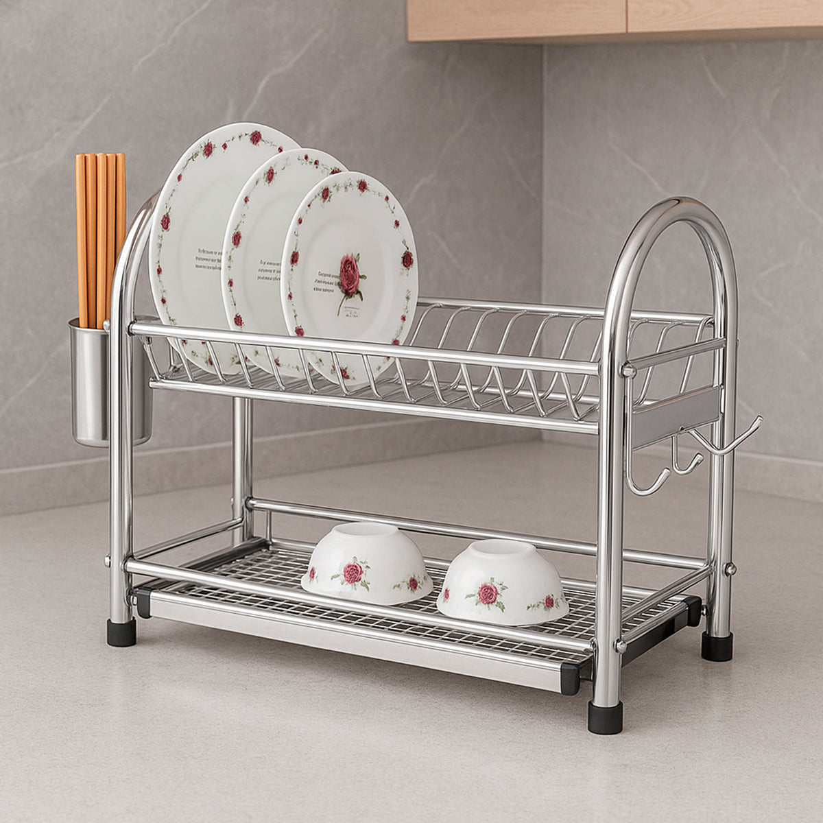 Escurridor De Platos Acero Inoxidable 2 niveles silver