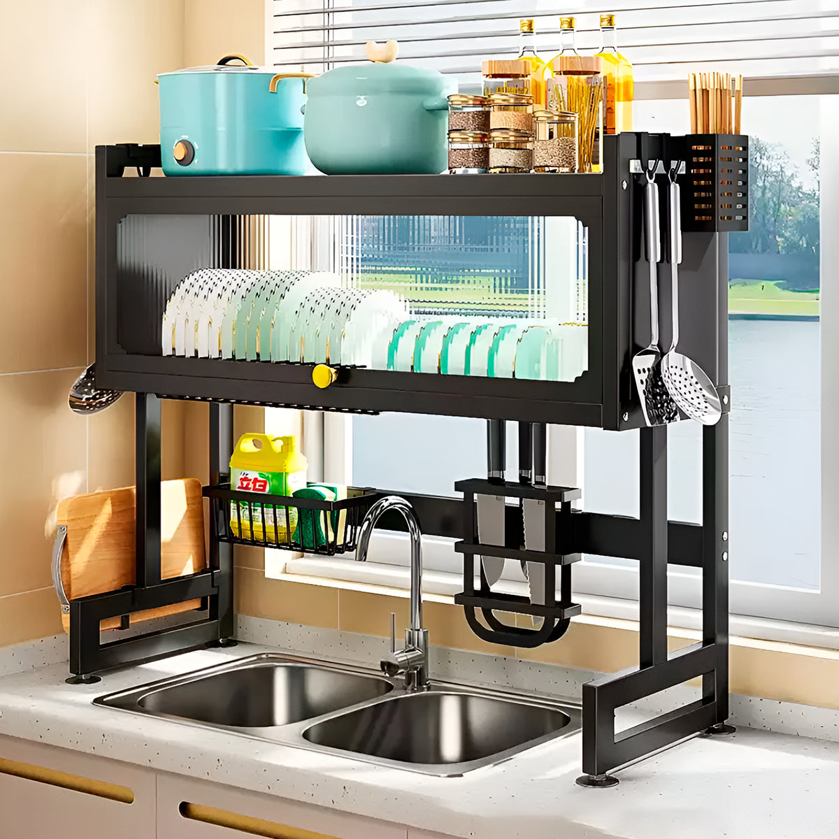 Escurridor Organizador de platos 2 nivel con tapa 85 cm