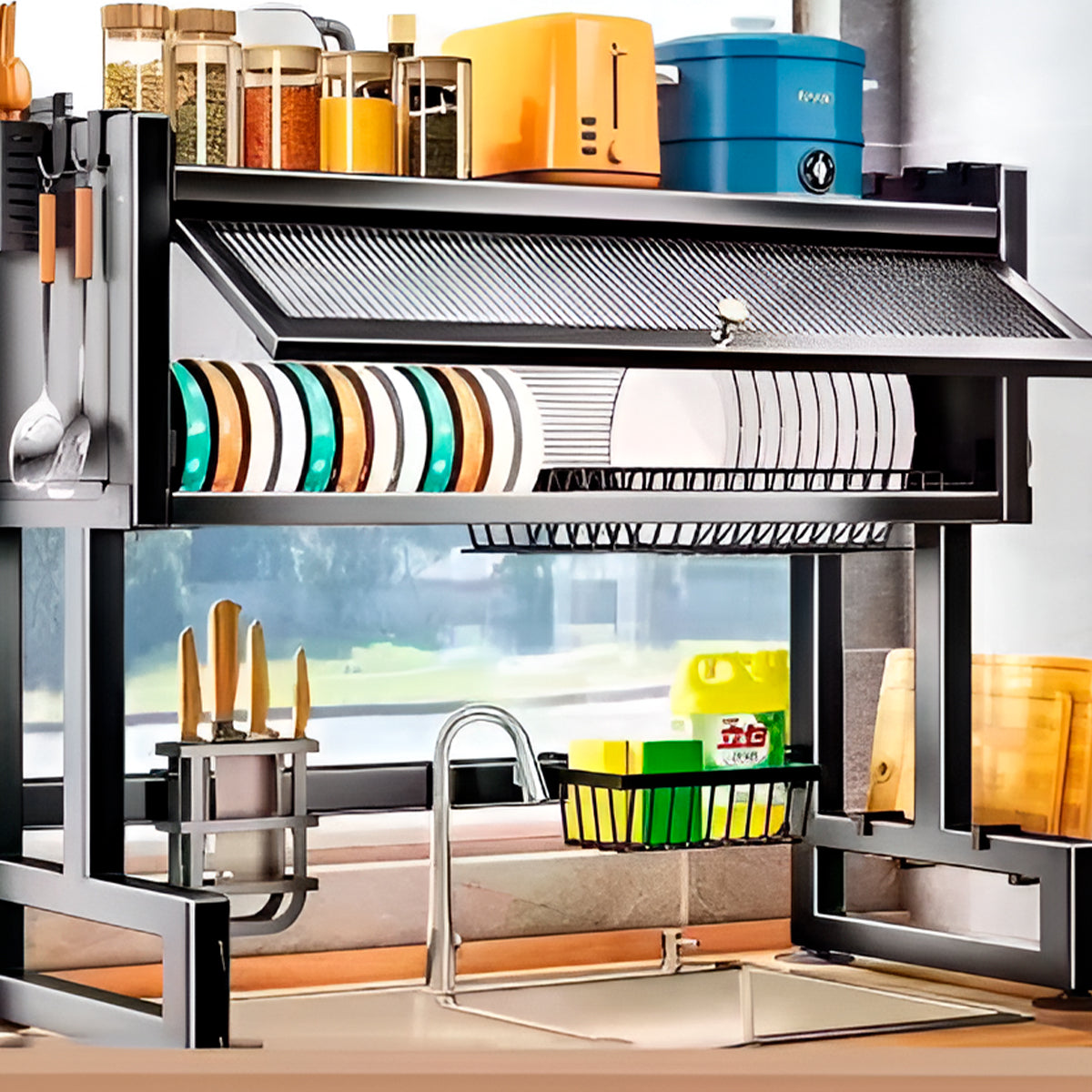 Escurridor Organizador de platos 2 nivel con tapa 85 cm