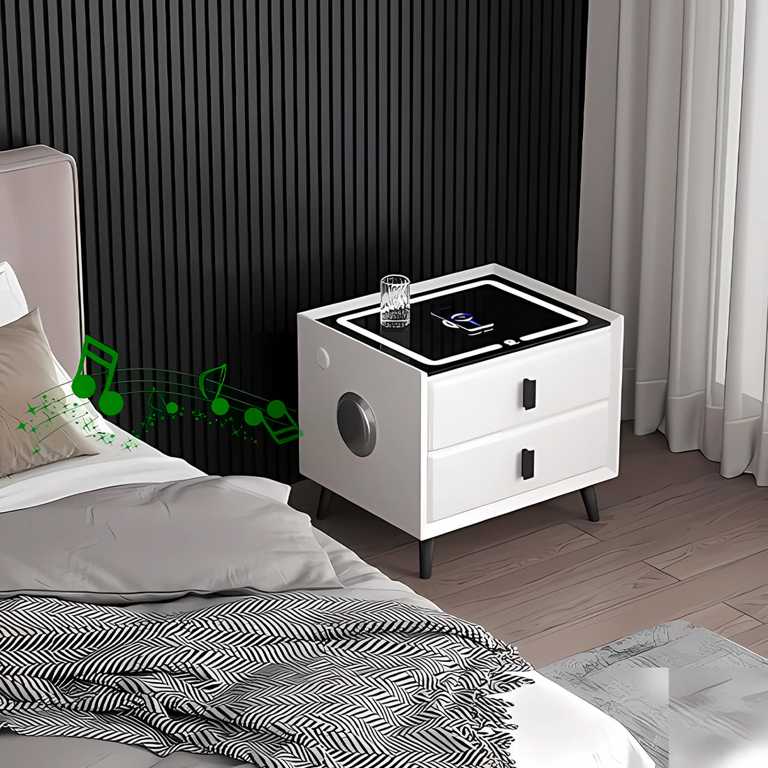 Mesa de Noche Velador Smart Carga Inalámbrica Altavoz 