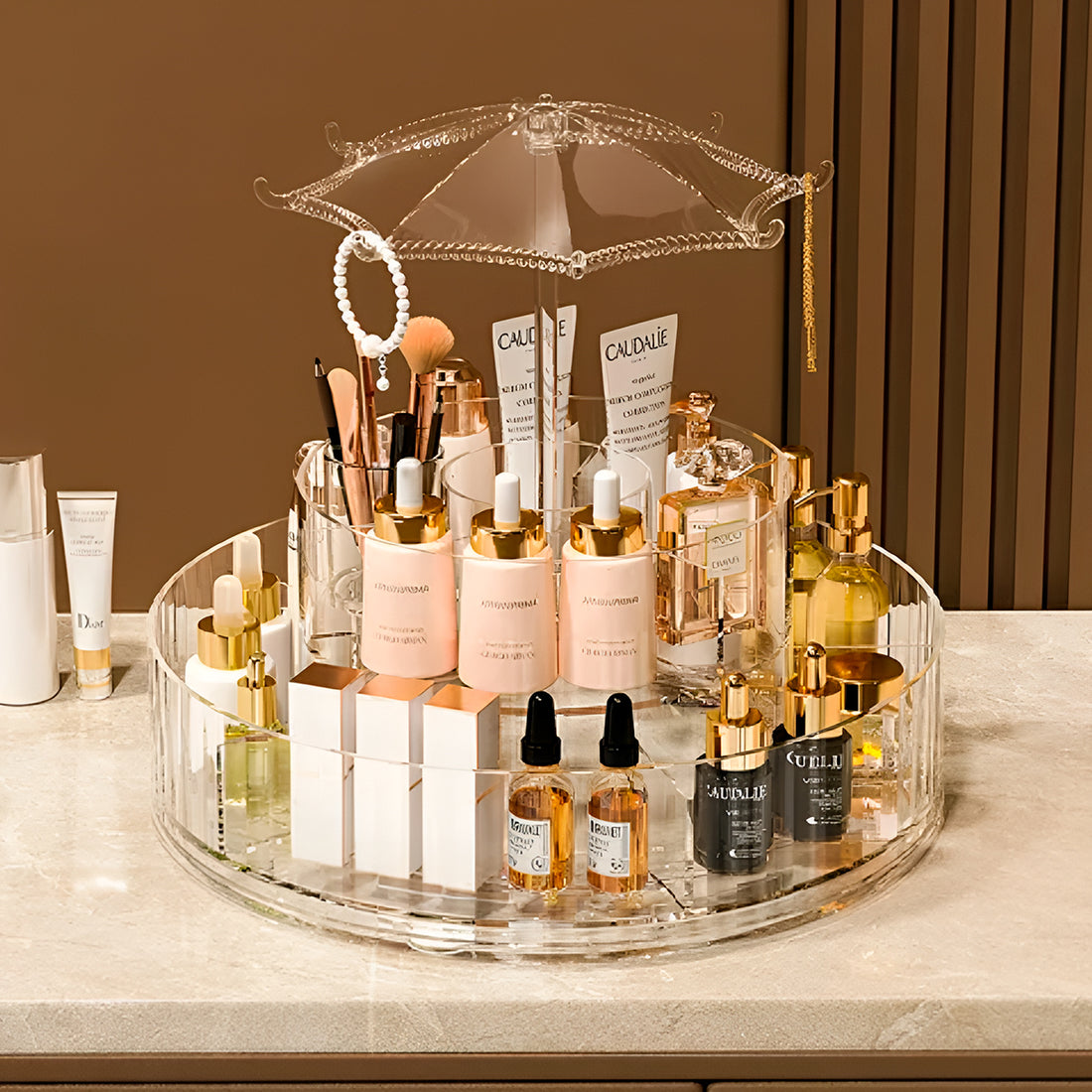 Organizador Acrílico de Maquillaje Cosméticos Giratorio Elegante