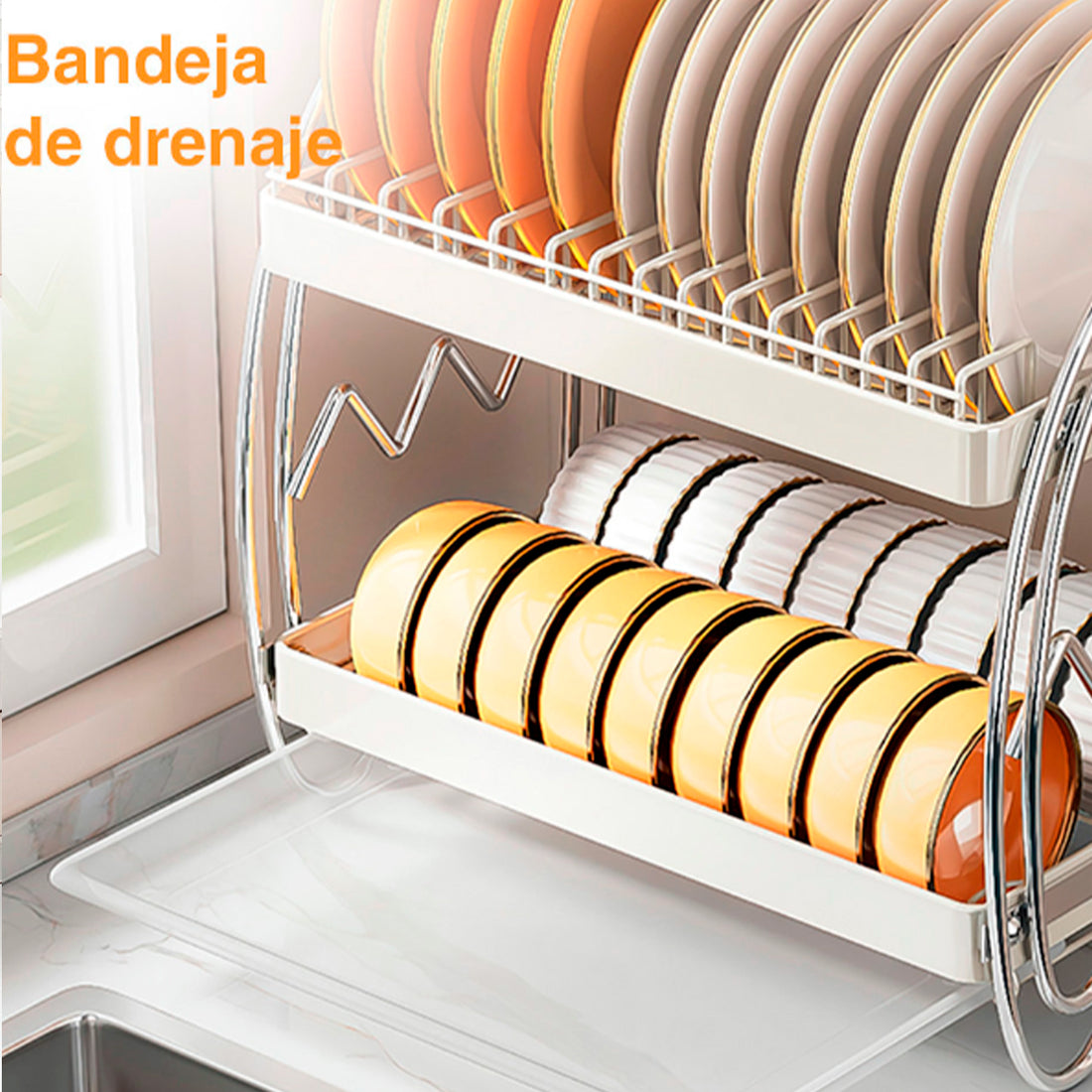 Organizador Escurridor de Platos Vasos Elegante 2 Niveles
