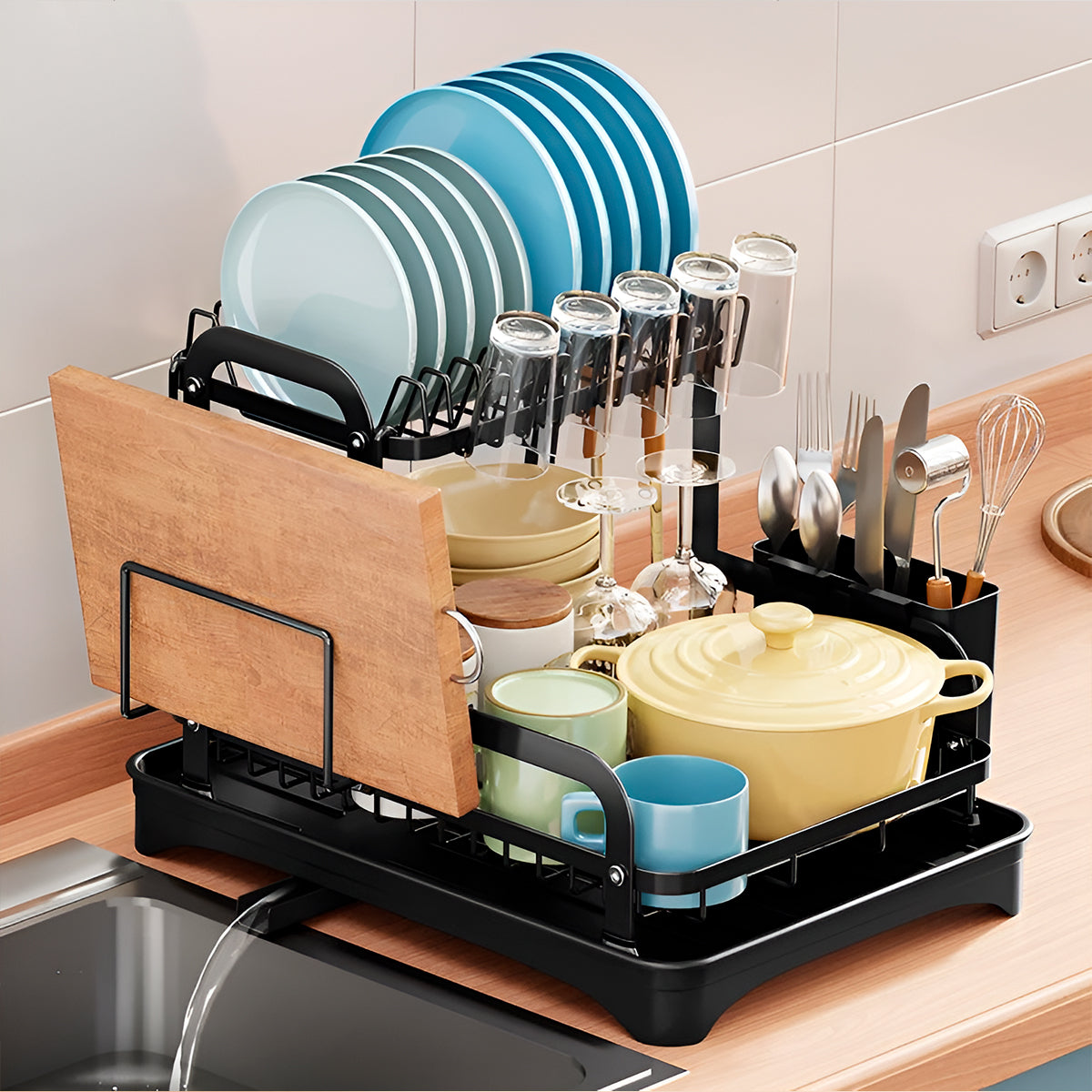 Escurridor de platos de 2 niveles black