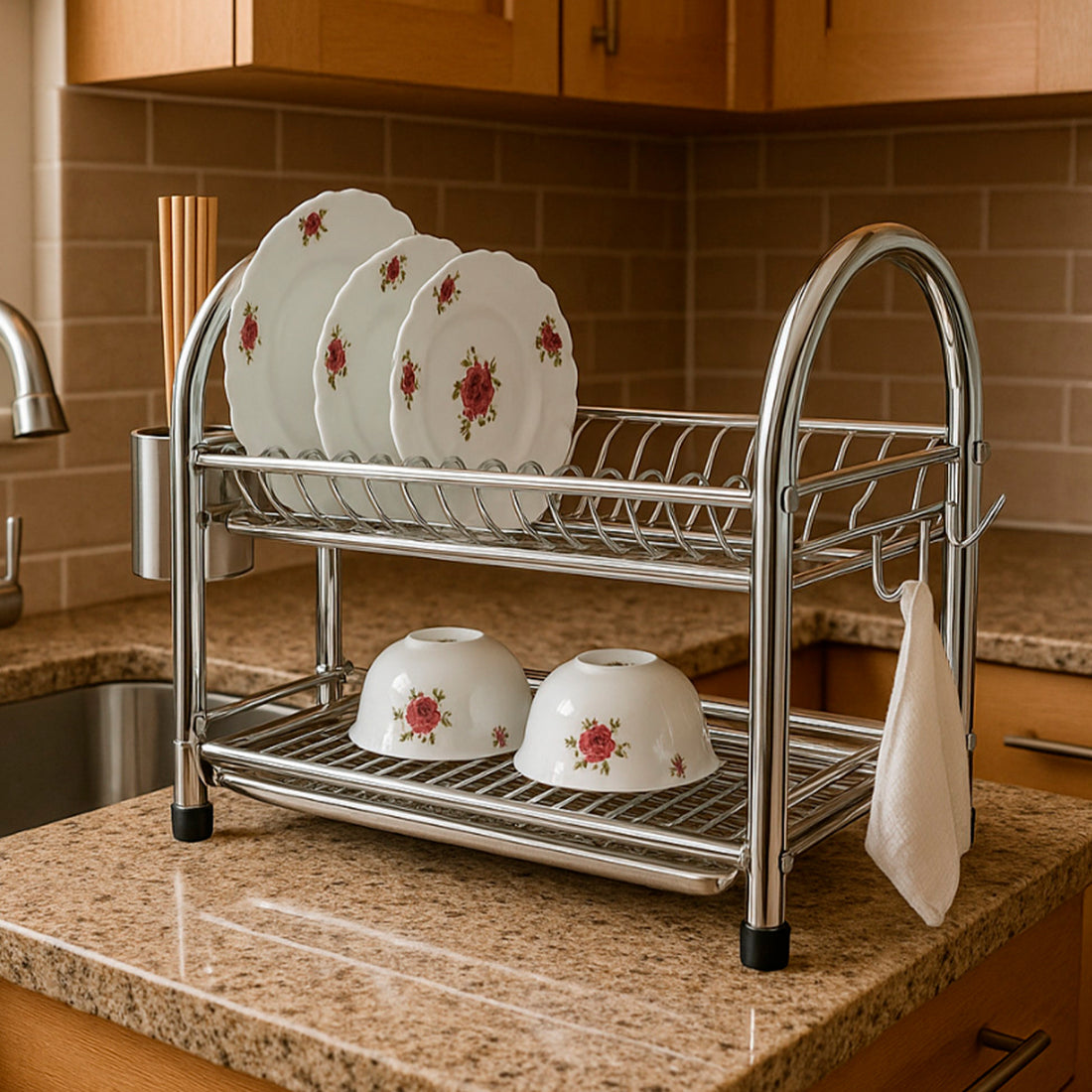 Escurridor De Platos Acero Inoxidable 2 niveles silver