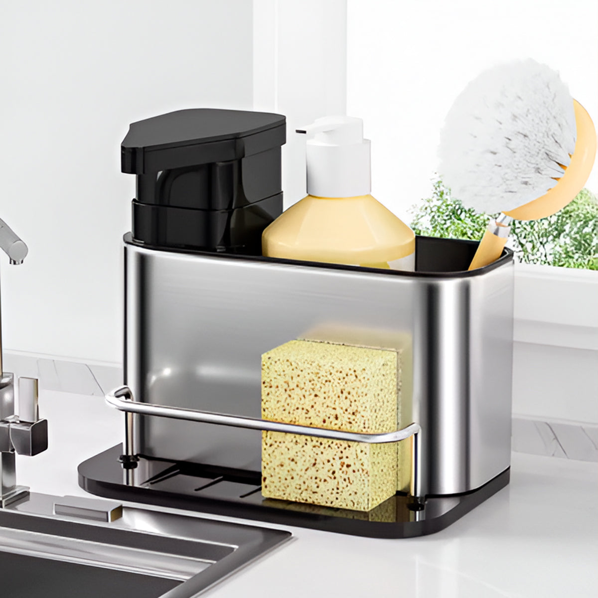 Dispensador plateado mate jabón liquido multifuncional