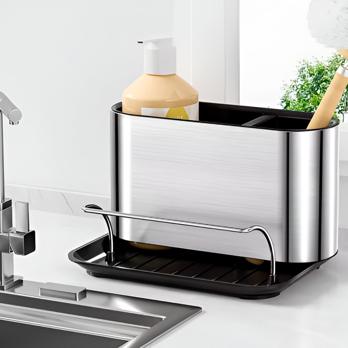 Dispensador plateado mate jabón liquido multifuncional