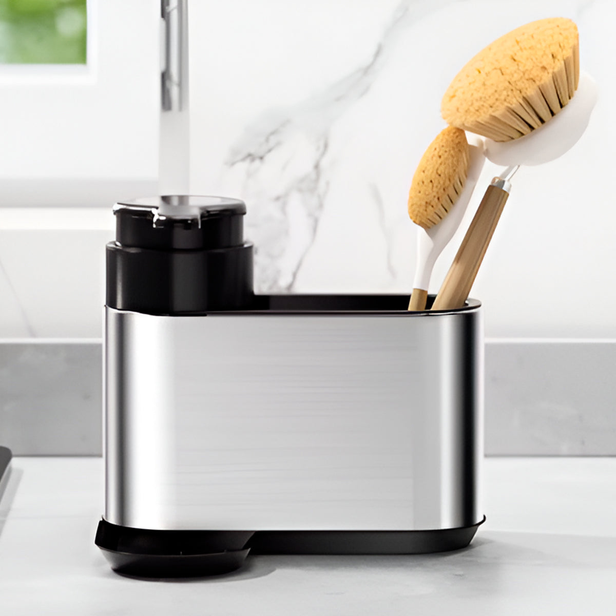 Dispensador plateado mate jabón liquido multifuncional